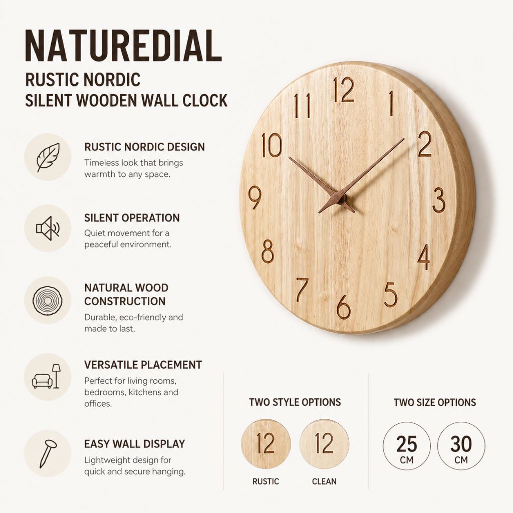 Stille Houten Wandklok Scandinavische Stijl Woonkamer Slaapkamer Decoratie Natuurlijk Hout Interieur