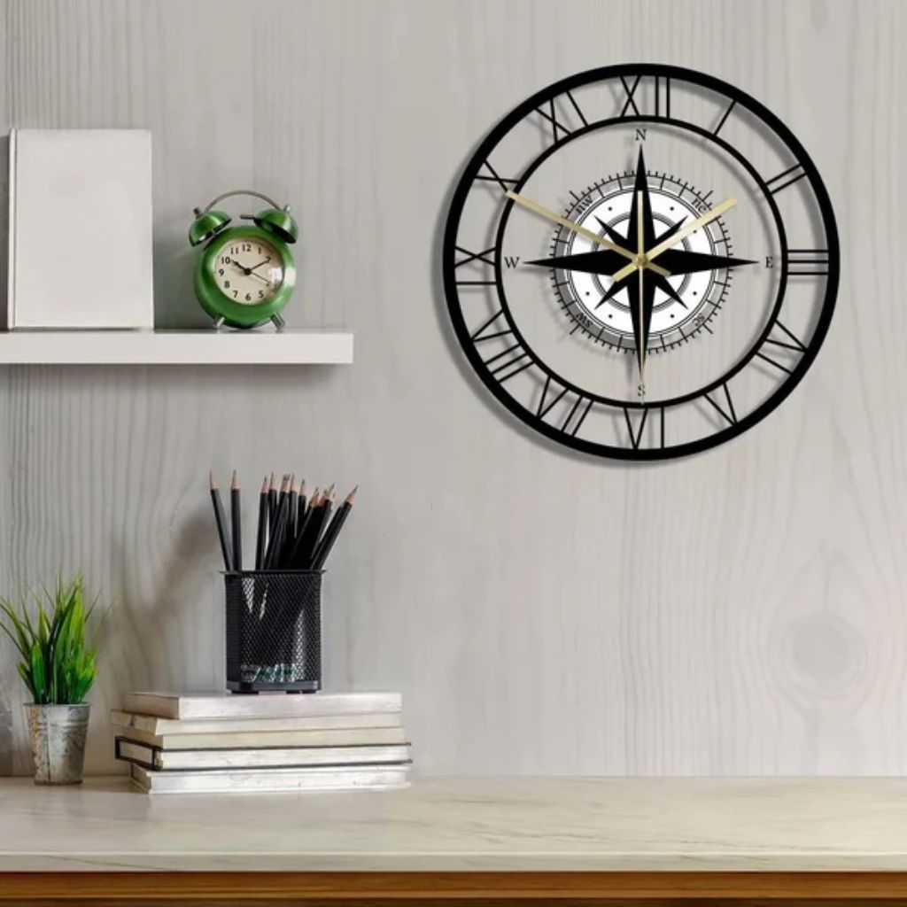 Wandklok Kompas Transparant 30cm Stil Uurwerk Maritiem Design Windstreek Decoratie Woonkamer Keuken Nautisch