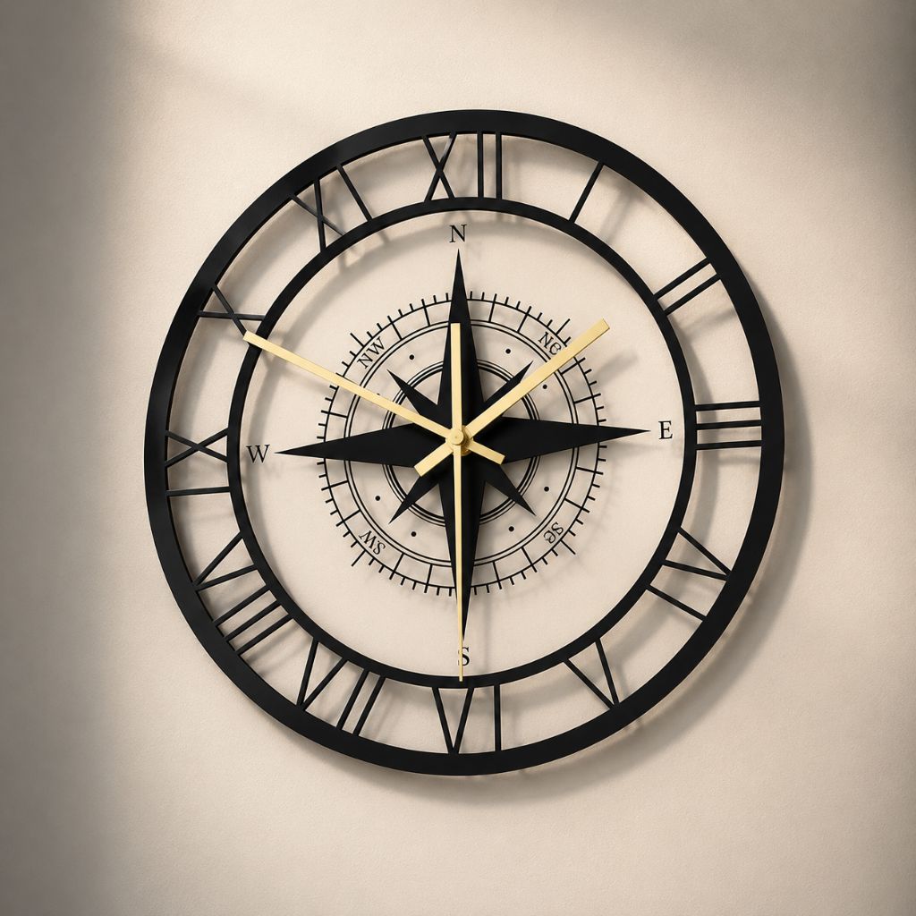 Wandklok Kompas Transparant 30cm Stil Uurwerk Maritiem Design Windstreek Decoratie Woonkamer Keuken Nautisch
