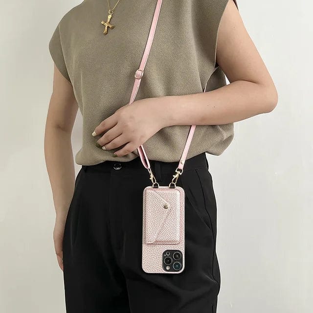 Crossbody Telefoonhouder Leer met Kaarthouder Schouderband Polsband Magnetisch Slot Handsfree Mobiel