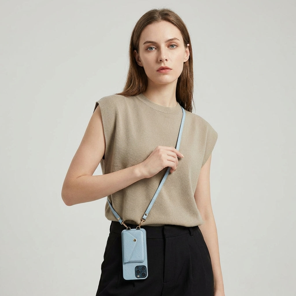 Crossbody Telefoonhouder Leer met Kaarthouder Schouderband Polsband Magnetisch Slot Handsfree Mobiel