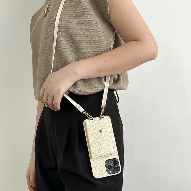 Crossbody Telefoonhouder Leer met Kaarthouder Schouderband Polsband Magnetisch Slot Handsfree Mobiel