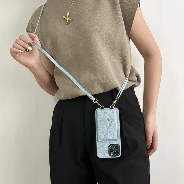 Crossbody Telefoonhouder Leer met Kaarthouder Schouderband Polsband Magnetisch Slot Handsfree Mobiel