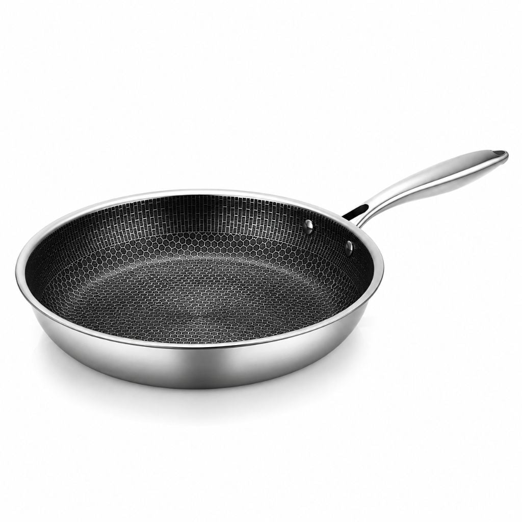 Antiaanbak Koekenpan RVS 30cm Honingraatpatroon Inductie Vaatwasserbestendig Ergonomische Greep Keuken