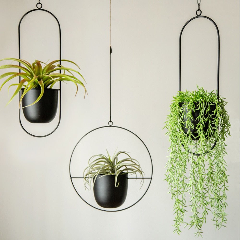 Hangende Plantenpot Metaal Wandmontage Zwart & Goud Minimalistisch Design voor Binnen