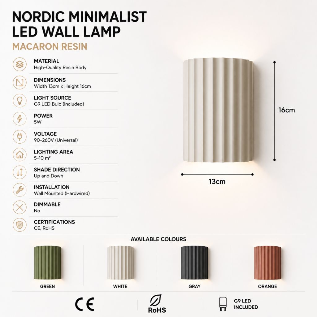Wandlamp Geribbeld Hars G9 Pastellicht Omhoog Omlaag Verlichting Gangen Slaapkamer Trappenhuis Kinderkamer