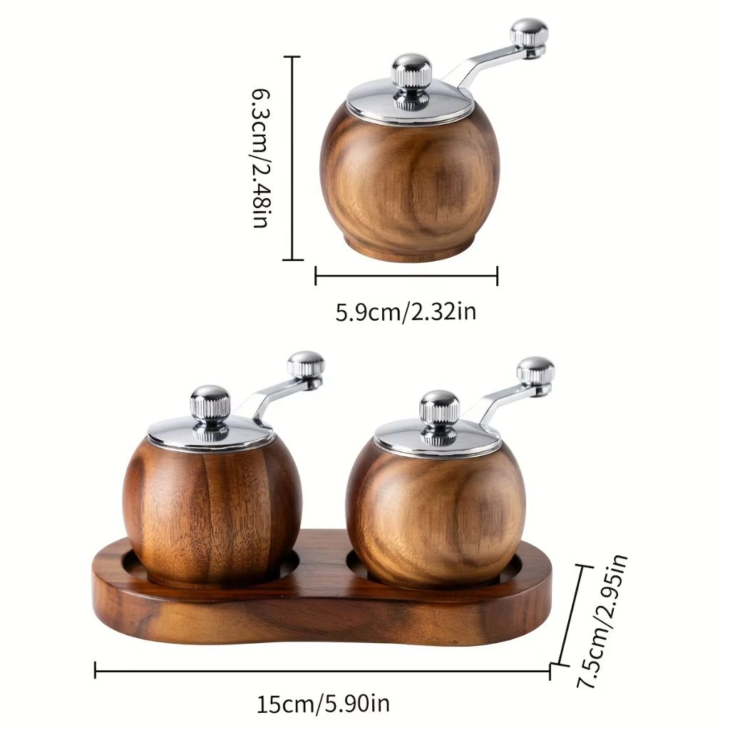 Peper- en Zoutmolen Set Hout met Bol-Maalwerk en Standaard voor Tafel Keuken Eetkamer Scandinavisch Design