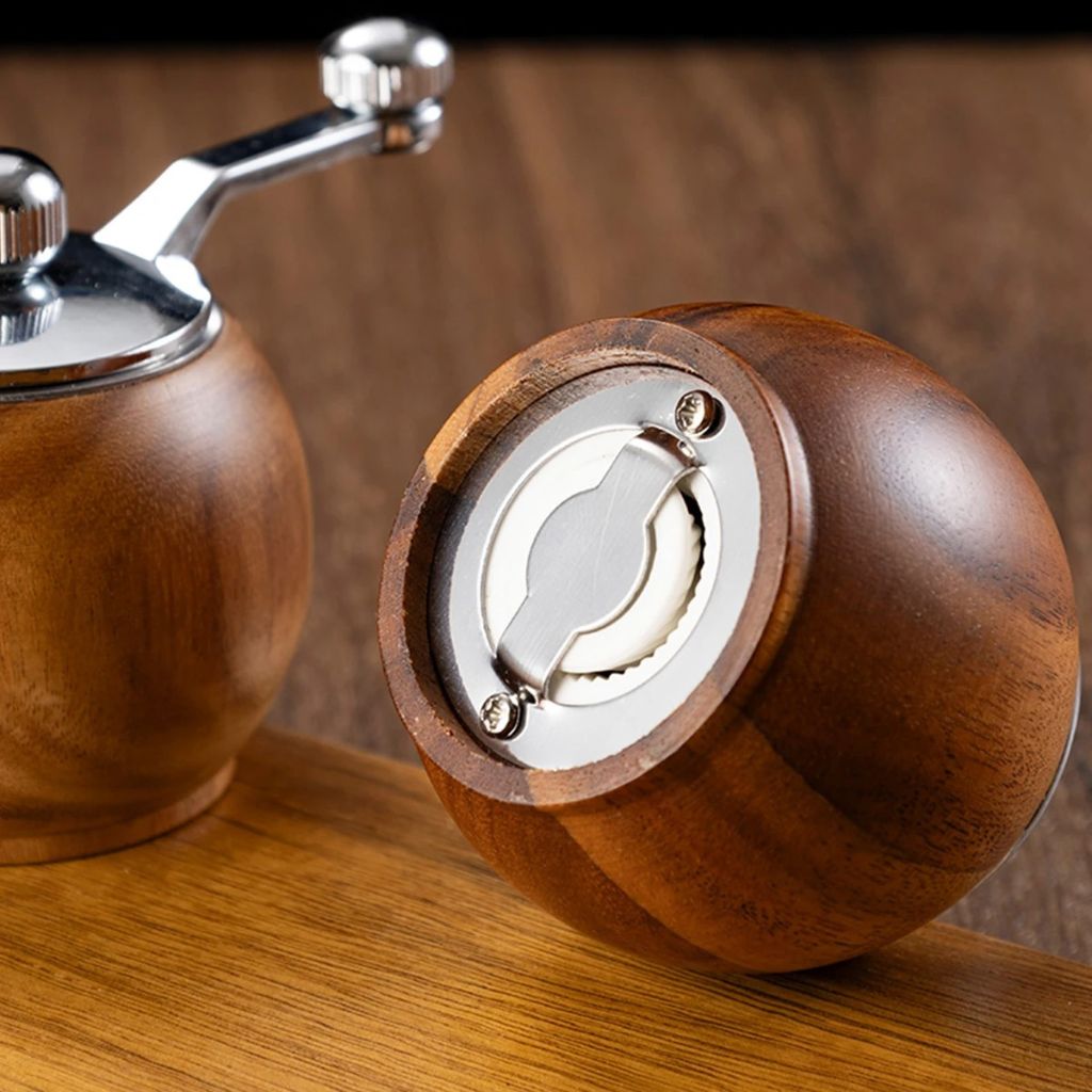 Peper- en Zoutmolen Set Hout met Bol-Maalwerk en Standaard voor Tafel Keuken Eetkamer Scandinavisch Design