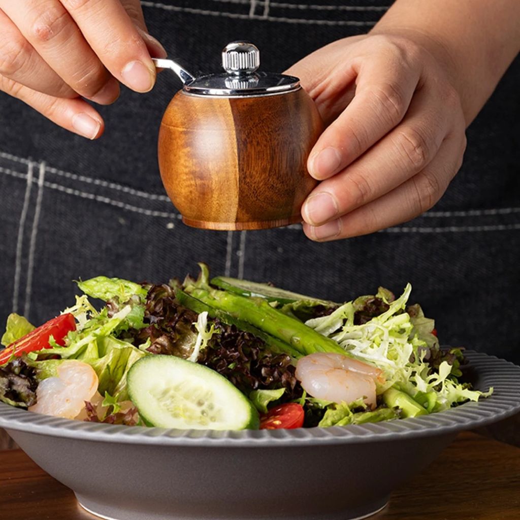 Peper- en Zoutmolen Set Hout met Bol-Maalwerk en Standaard voor Tafel Keuken Eetkamer Scandinavisch Design