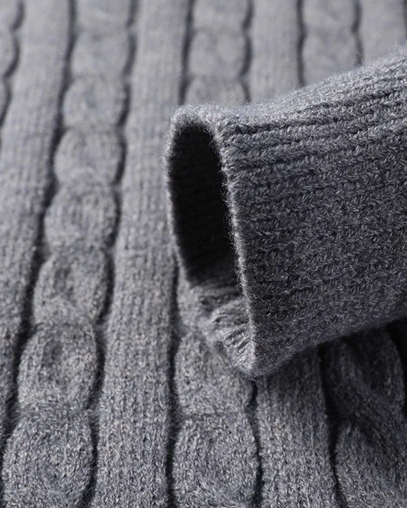 Halflange Rits Trui Kabelbreisel Geribbelde Kraag Gestructureerde Mouwen Verfijnde Stijl Warmte Comfort