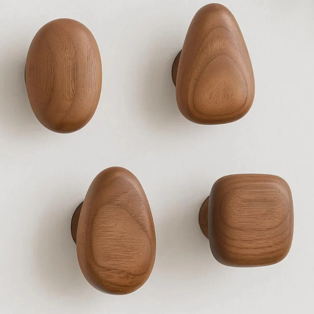 Wandkapstok Hout Set van 4 Natuurlijke Vormen Hal Badkamer Slaapkamer Handgemaakt Massief Hout Organisch
