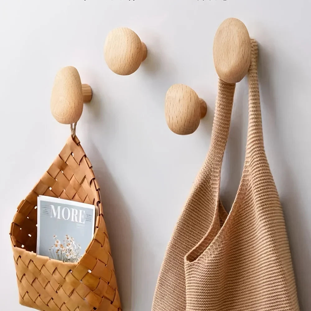 Wandkapstok Hout Set van 4 Natuurlijke Vormen Hal Badkamer Slaapkamer Handgemaakt Massief Hout Organisch