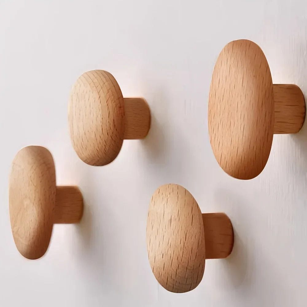 Wandkapstok Hout Set van 4 Natuurlijke Vormen Hal Badkamer Slaapkamer Handgemaakt Massief Hout Organisch