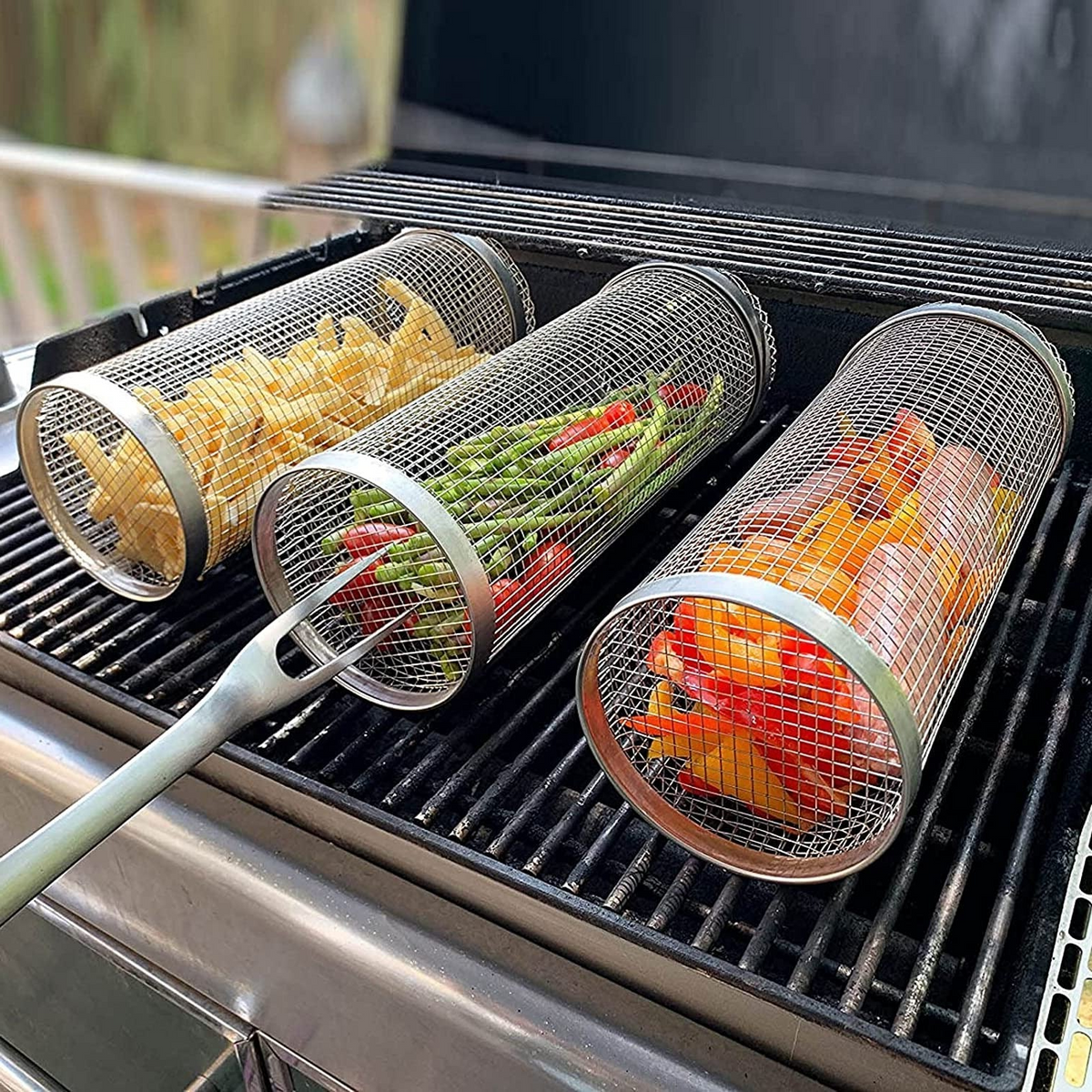 Draaibare RVS BBQ Grillmand 360° Rotisserie voor Groenten Vlees Vis Barbecue Rooster Accessoire Outdoorkoken