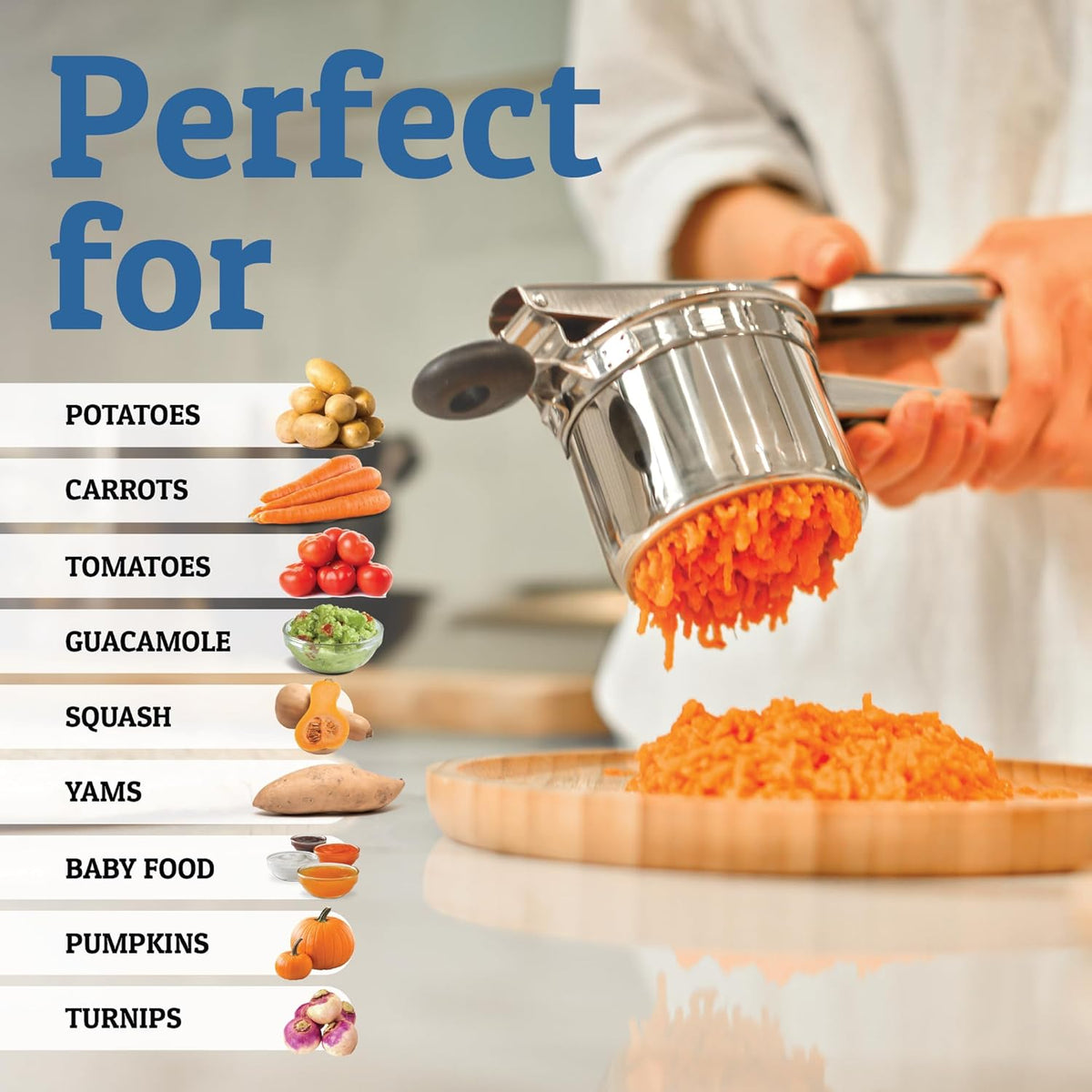 Robuuste RVS Puree Stamper voor Romige Aardappelpuree - Zwaar Professioneel Keukengerei