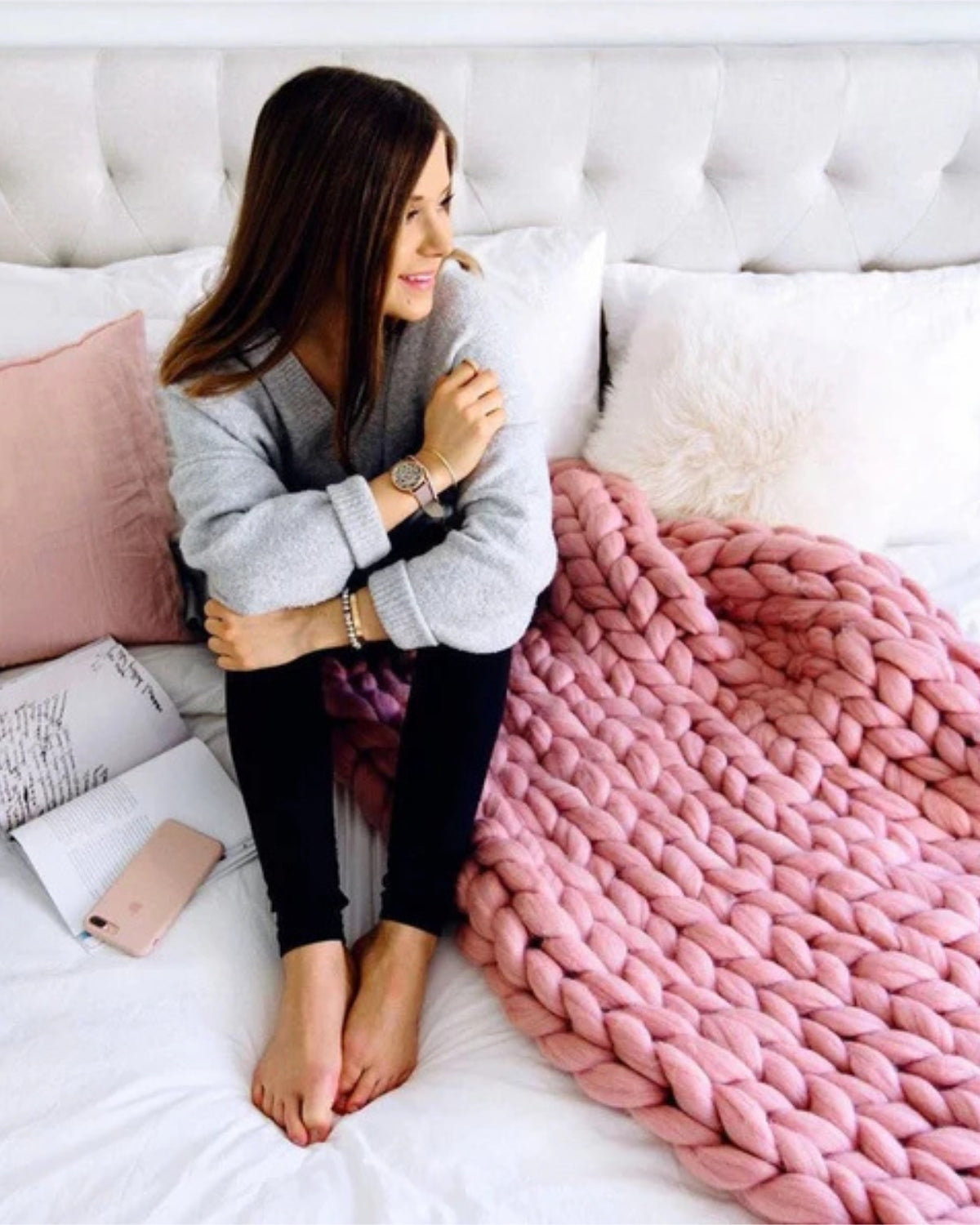 Handgebreid Chunky Plaid - Dik Gebreide Deken in Zachte Chenille voor Bank en Bed