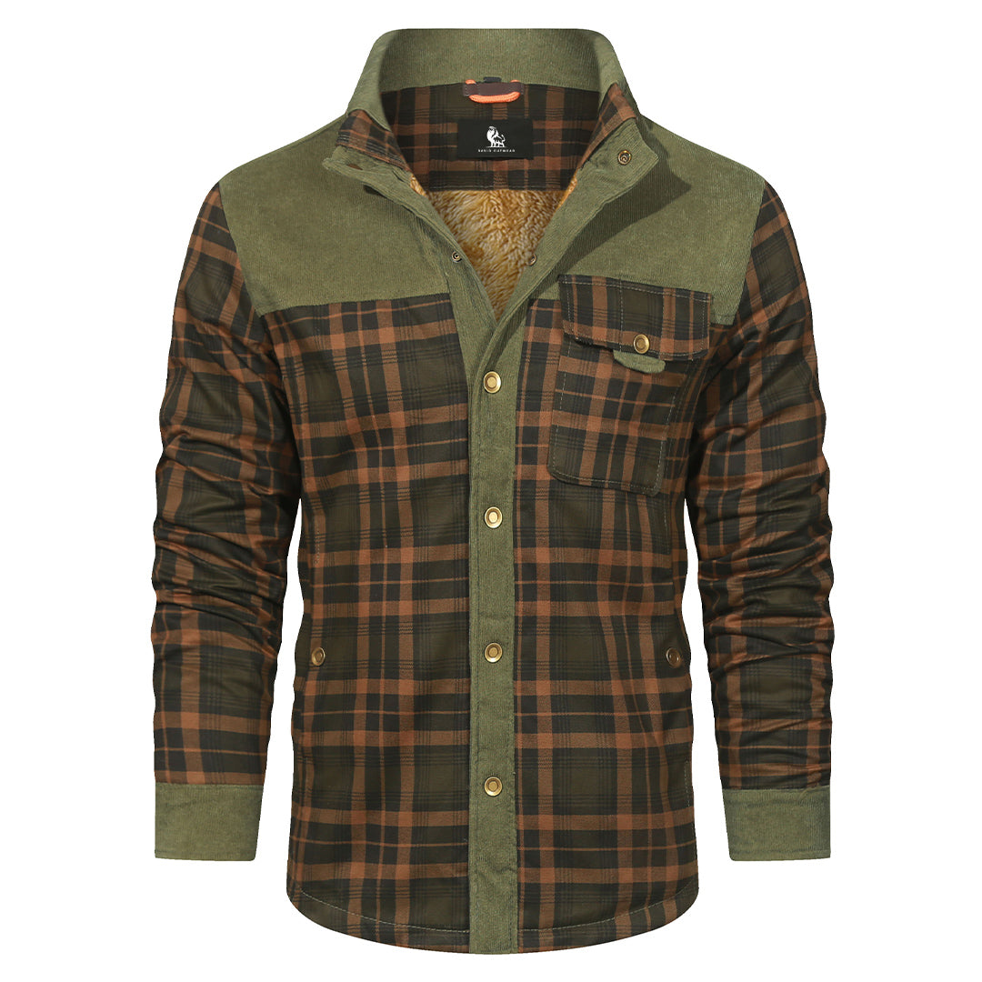 Geruit Overshirt Heren Boswoud Groen Katoen Polyester Tussenjas Voorjaar Herfst Winter Outdoor Casual Stijl
