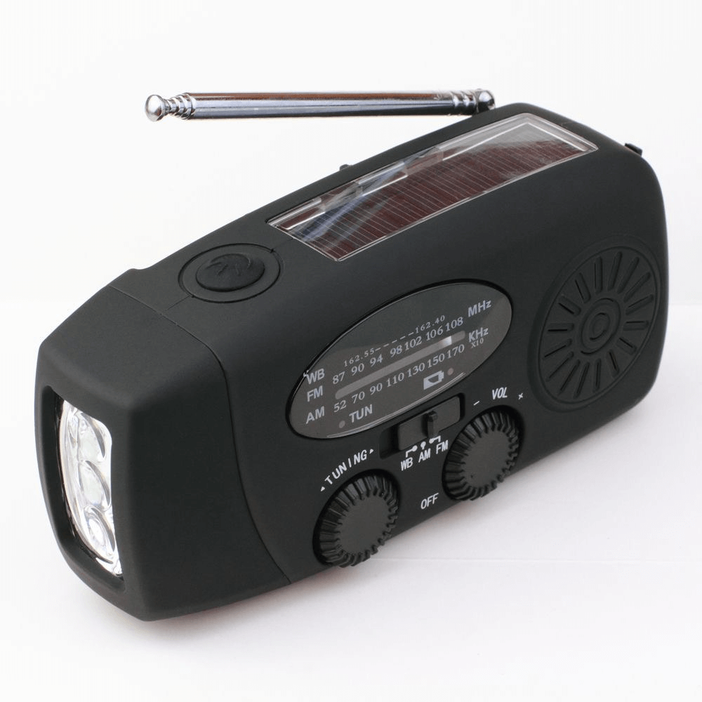 Noodradio met Handdynamo, Zaklamp & Powerbank | AM/FM Radio op Zonne-energie