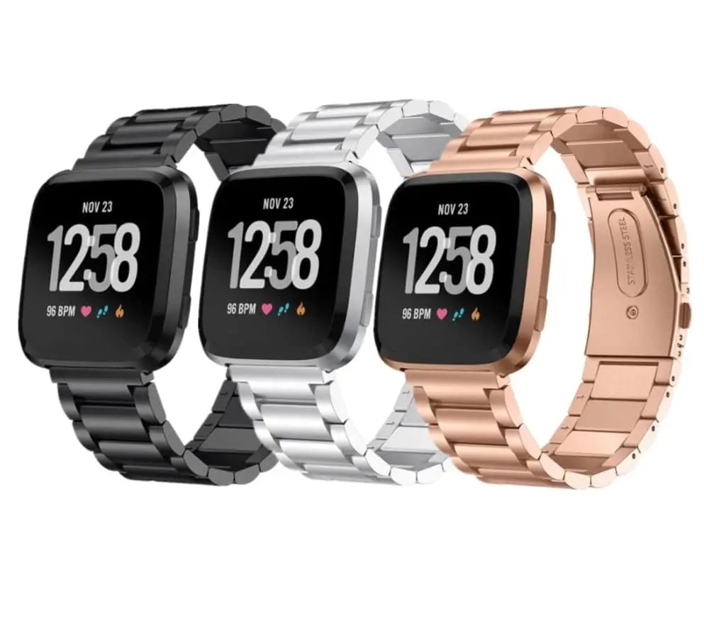 Stalen Smartwatch Armband voor Versa 2 - Verstelbaar Metalen Polsbandje met Veilige Sluiting Elegante Horloge
