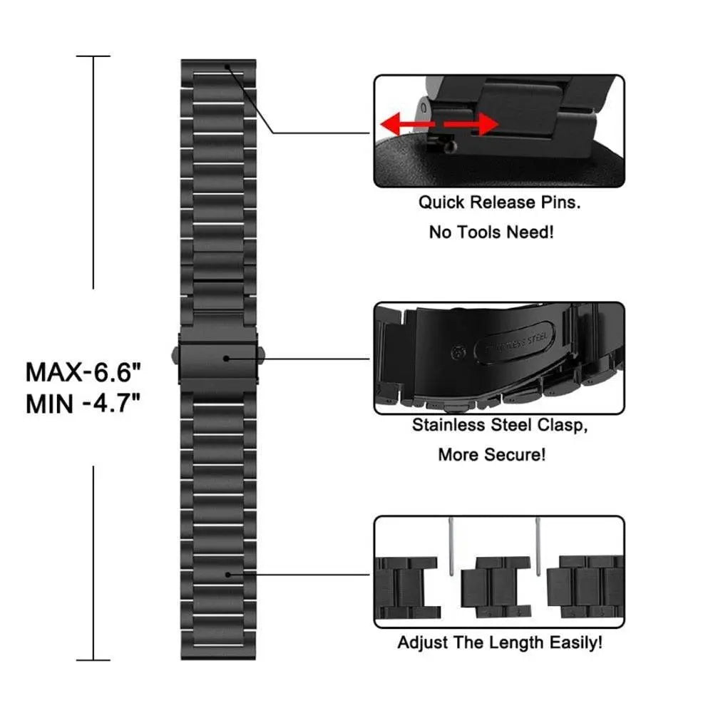 Stalen Smartwatch Armband voor Versa 2 - Verstelbaar Metalen Polsbandje met Veilige Sluiting Elegante Horloge