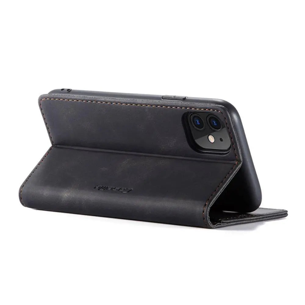 Lederen Portemonnee Telefoonhoesje iPhone 11 Cognac Zwart Rood Blauw Wallet Case Camera Bescherming Pasjes