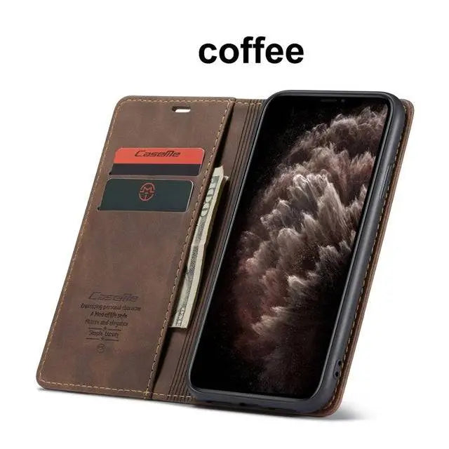 Lederen Portemonnee Telefoonhoesje iPhone 11 Cognac Zwart Rood Blauw Wallet Case Camera Bescherming Pasjes