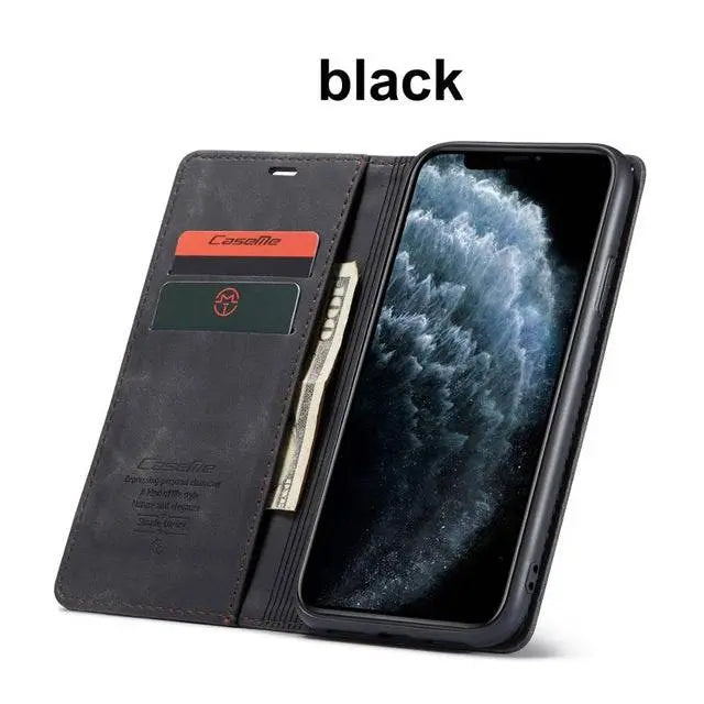 Lederen Portemonnee Telefoonhoesje iPhone 11 Cognac Zwart Rood Blauw Wallet Case Camera Bescherming Pasjes