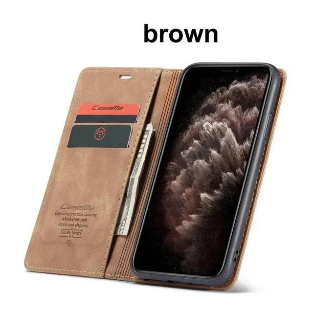 Lederen Portemonnee Telefoonhoesje iPhone 11 Cognac Zwart Rood Blauw Wallet Case Camera Bescherming Pasjes