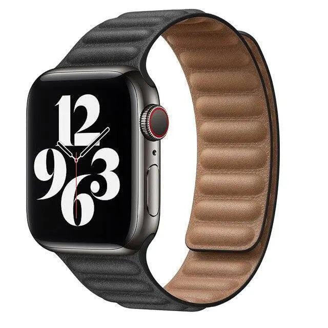 Magnetische Leren Horlogeband Smartwatch 42-49mm Verstelbaar Schakel Polsbandje Echt Leer Stijlvol Premium