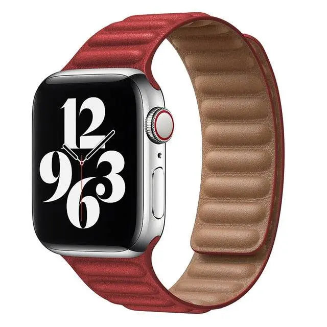 Magnetische Leren Horlogeband Smartwatch 42-49mm Verstelbaar Schakel Polsbandje Echt Leer Stijlvol Premium