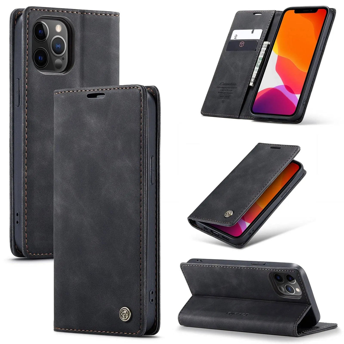 Lederen Portemonnee Hoesje voor iPhone 12 Serie - Kaarthouder Telefooncase met Allround Bescherming en Stijlvol Design