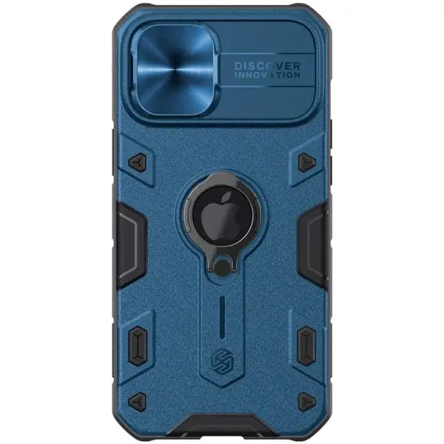 Metalen Telefoonhoes met Standaard Ring en Lensverhoging voor iPhone 13 Series Zwart Groen Blauw Bescherming