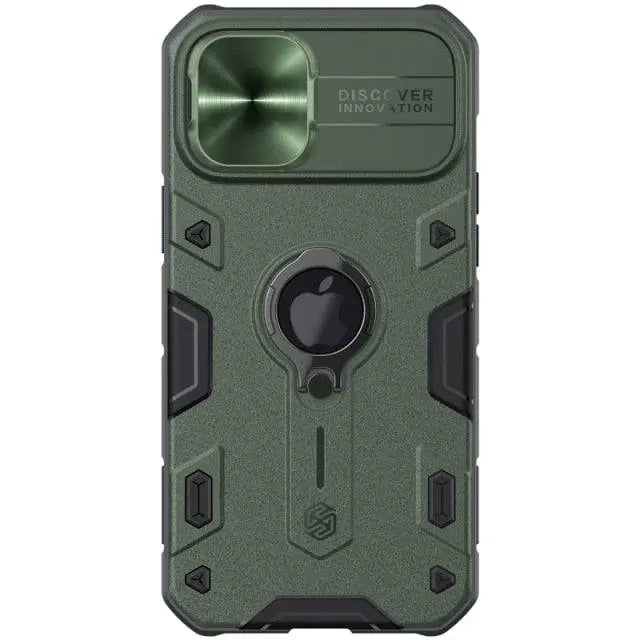 Metalen Telefoonhoes met Standaard Ring en Lensverhoging voor iPhone 13 Series Zwart Groen Blauw Bescherming