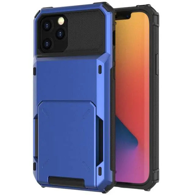 Pantserhoes met Kaarthouder voor iPhone - Militaire Bescherming Portemonnee Telefoonhoes Dagelijks Gebruik