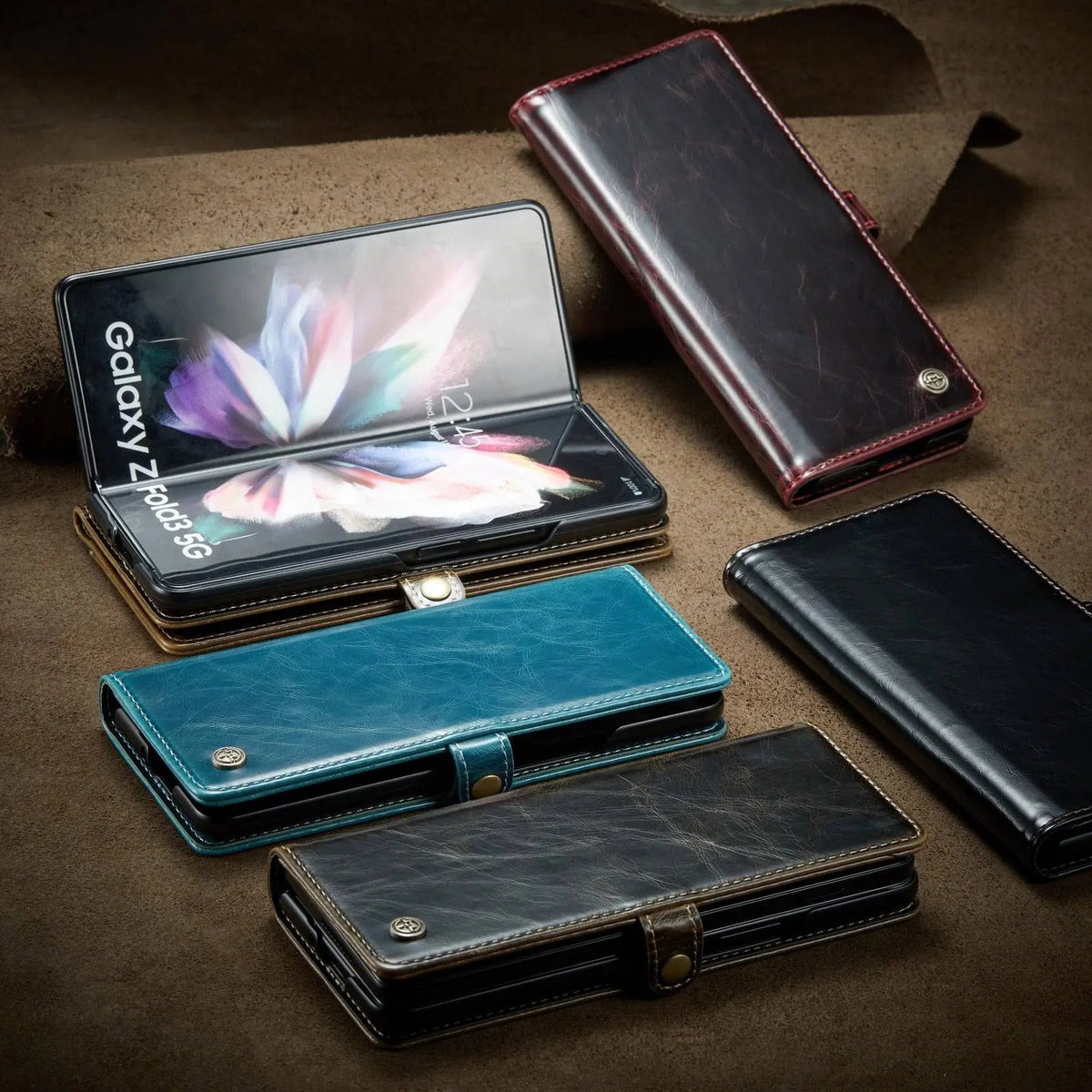 Leren Telefoonhoes met Portemonnee Kaarthouder voor Vouwbare Smartphone Zwart Blauw Rood Bruin Bescherming