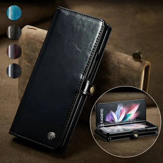 Leren Telefoonhoes met Portemonnee Kaarthouder voor Vouwbare Smartphone Zwart Blauw Rood Bruin Bescherming