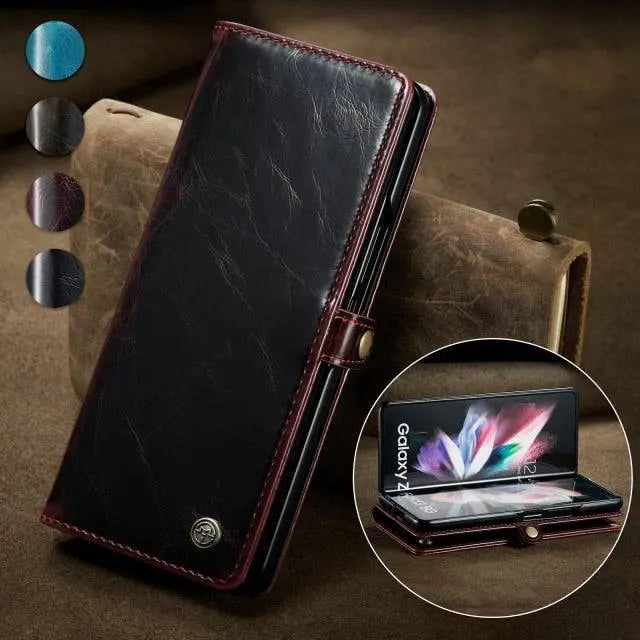 Leren Telefoonhoes met Portemonnee Kaarthouder voor Vouwbare Smartphone Zwart Blauw Rood Bruin Bescherming
