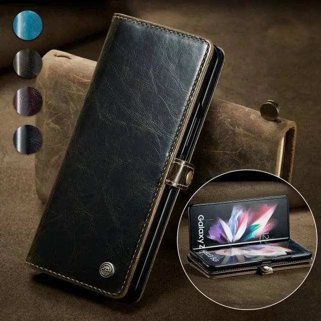 Leren Telefoonhoes met Portemonnee Kaarthouder voor Vouwbare Smartphone Zwart Blauw Rood Bruin Bescherming
