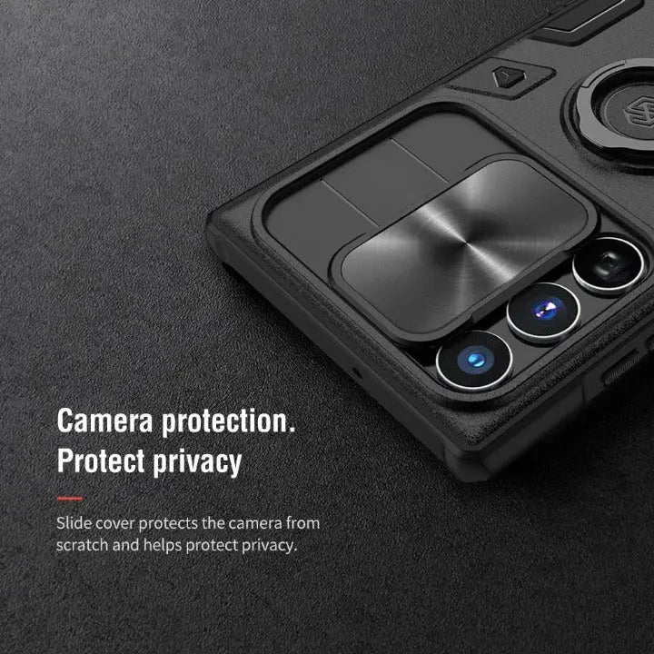 Aluminium Telefoonhoesje met Ringstandaard Camera Bescherming voor Galaxy S22 Ultra Zwart Blauw Groen Design