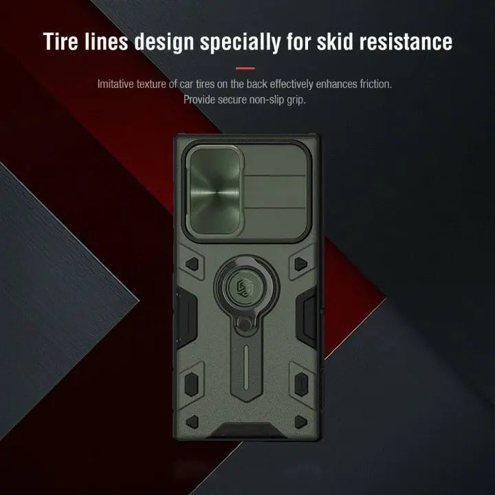 Aluminium Telefoonhoesje met Ringstandaard Camera Bescherming voor Galaxy S22 Ultra Zwart Blauw Groen Design