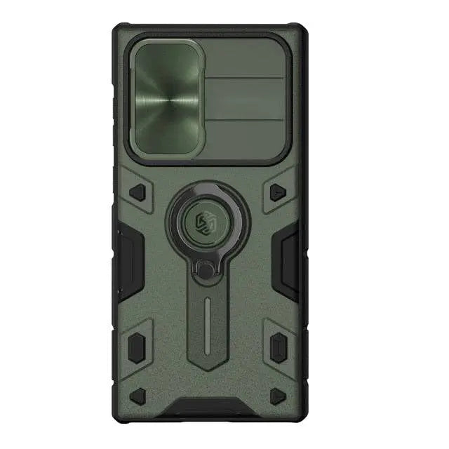 Aluminium Telefoonhoesje met Ringstandaard Camera Bescherming voor Galaxy S22 Ultra Zwart Blauw Groen Design