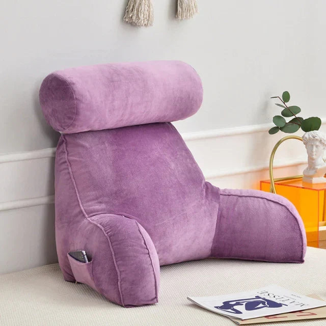 Ergonomisch Leeskussen met Armleuningen 75x45cm Fluweel Verstelbaar Bed Bank Rugsteun Comfort Ontspanning