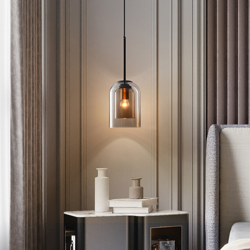 Hanglamp Dubbel Glas Mid-Century IJzer Rookgrijs Roest 15cm Dimbaar E27 Woonkamer Eetkamer