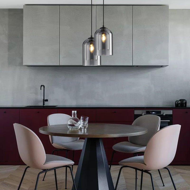 Moderne Hanglamp Dubbel Glas Smoked Grey Rust Eetkamer Vintage Verlichting Scandinavisch Design Mid-Century Stijl
