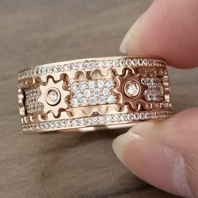 Draaibare Ring met Tandwielen Roestvrij Staal Zirkonia Anti-Stress Fidget Sieraad Spinner Maat 6-12 Unisex
