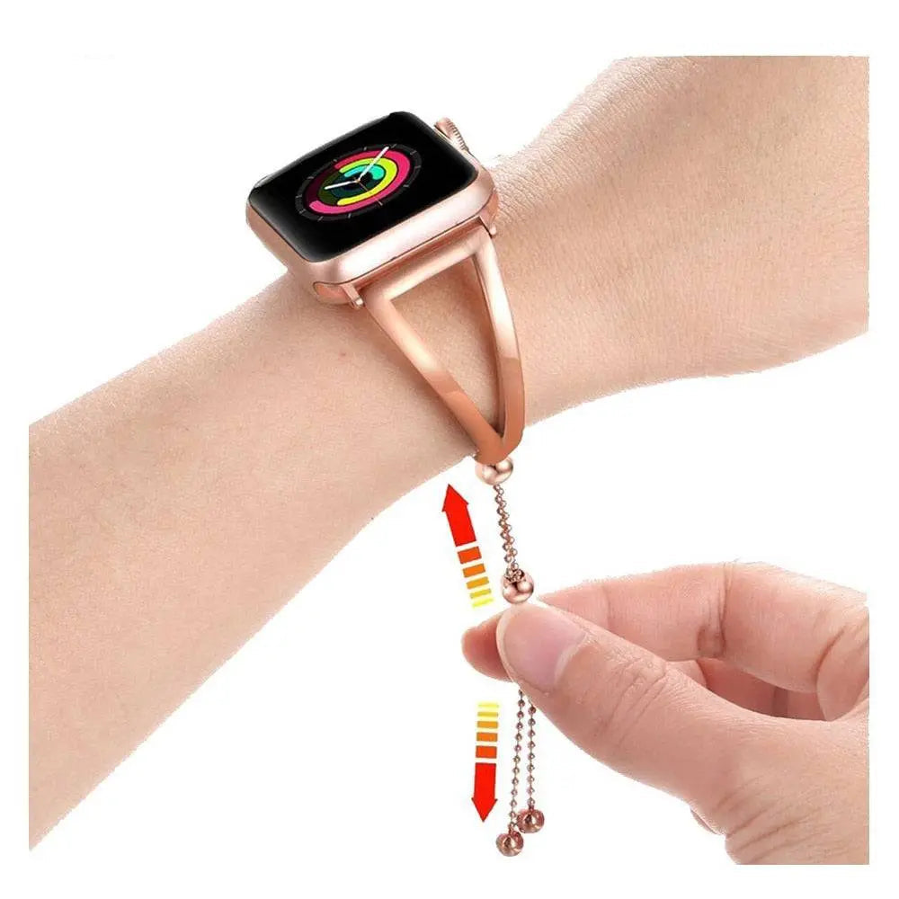Sierlijke Horlogeband 42mm Metalen Schakelband Roségoud Zilver Zwart Dames Smartwatch Polsband Vervangband