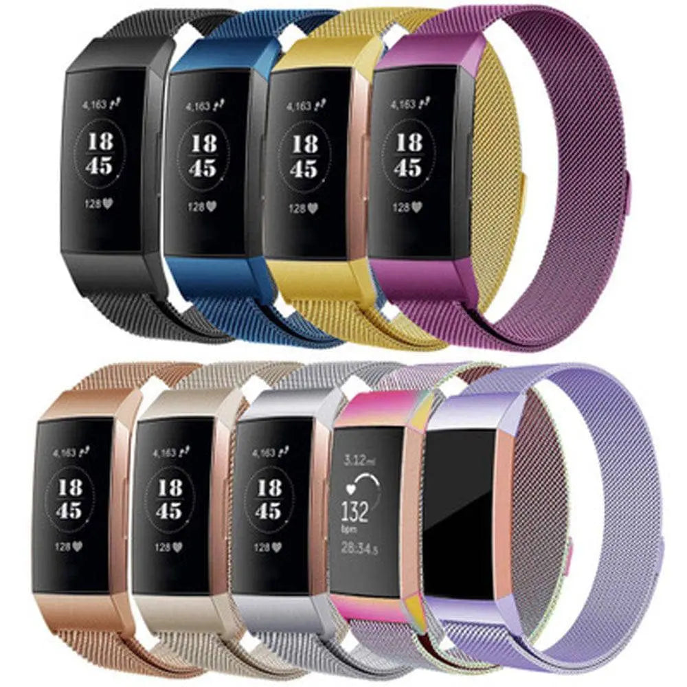 Metalen Horlogeband Mesh met Magnetische Sluiting Fitbit Charge 3 4 Verstelbaar Comfortabel Polsbandje