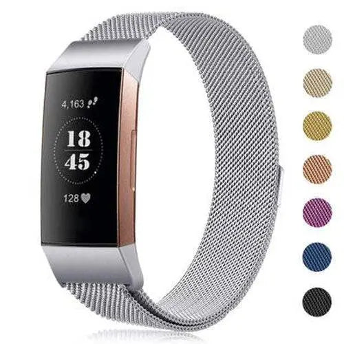 Metalen Horlogeband Mesh met Magnetische Sluiting Fitbit Charge 3 4 Verstelbaar Comfortabel Polsbandje
