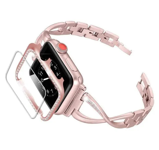 Smartwatch Beschermset met Sieradenband 38-44mm Hoesje Armband Combinatie Goudkleurig Stijlvol Design