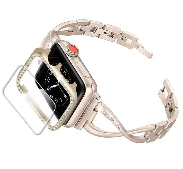 Smartwatch Beschermset met Sieradenband 38-44mm Hoesje Armband Combinatie Goudkleurig Stijlvol Design
